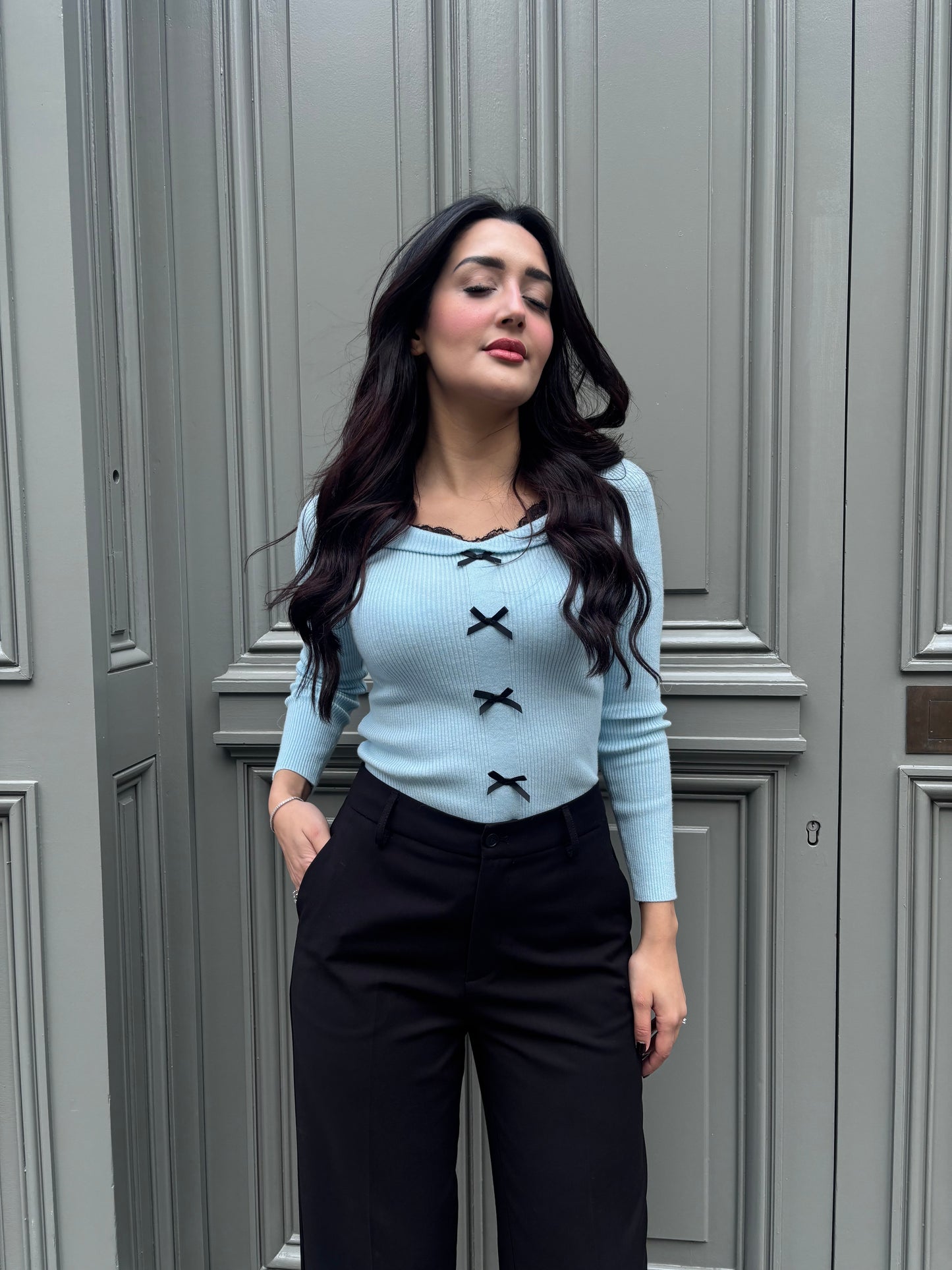 Top Bleu Avec Nœuds Femme