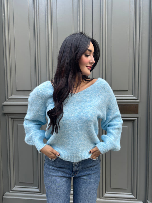 Pull Bleu avec Nœud dans le Dos