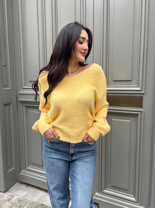 Pull jaune avec Nœud dans le Dos